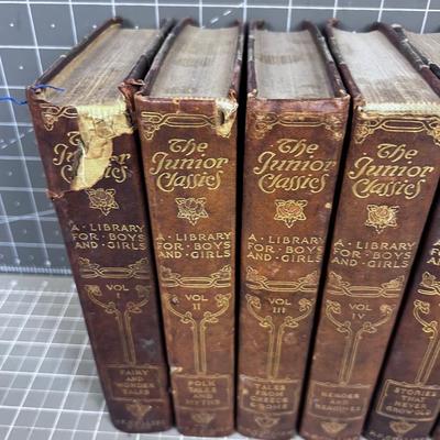 Partial Set of the Junior Classics, Leather Bound, Dated 1912 Volumes 1-7 and 9 