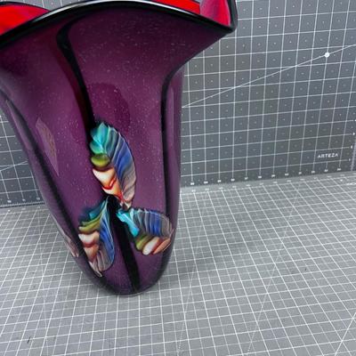 Hand Blown Glass Vase Fluted WOW! PRETTY! 