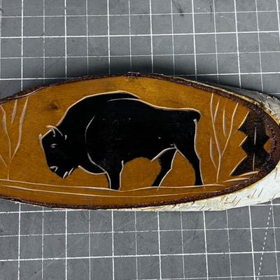Awesome Small Buffalo Carved in Aspen Slice
