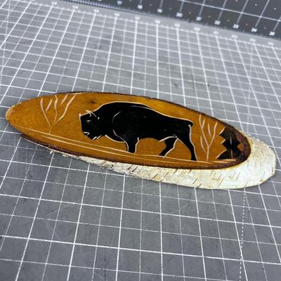 Awesome Small Buffalo Carved in Aspen Slice