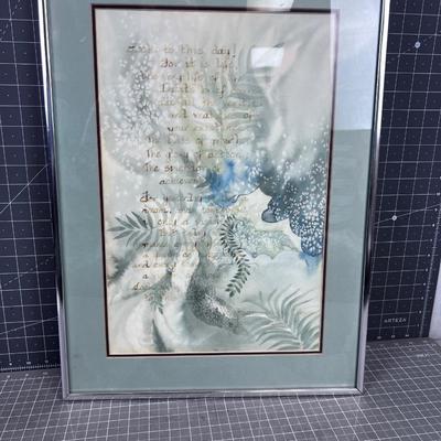 Framed Water Color Inspirational Poem, Signed