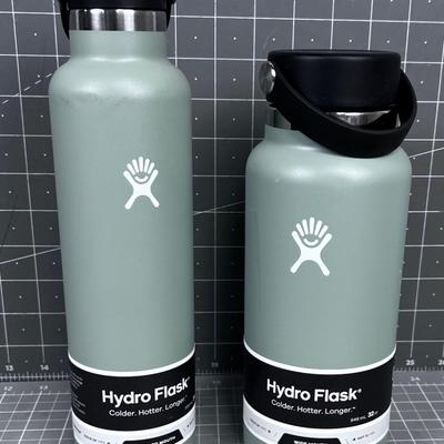 (2) NEW HYDRO FLAK - Both Sage Colored - wide and Reg. Mouthed. 