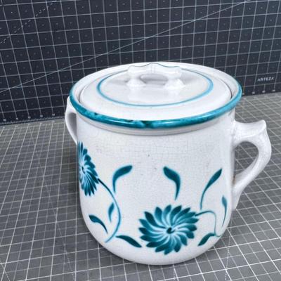  Bean Pot in White and Basil Tones Ceramic 