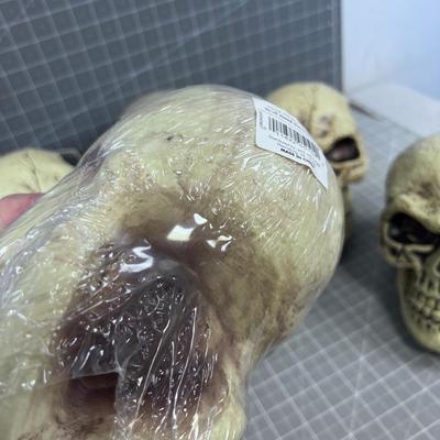 Plastic SKULLS (7) Plus Bonus Dish for Candy or Whatever