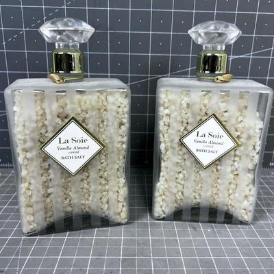 Glass Jars: Bath Salts  (2) La Soie Vanilla Almond Scented Bath Salt
