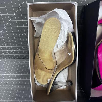 Vintage Women's Heels: Clear, Black, Hot Pink  