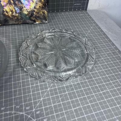 Decorative Glass Square Bowl and 2 Clear Glass Serving Platters
