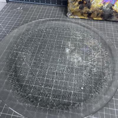 Decorative Glass Square Bowl and 2 Clear Glass Serving Platters