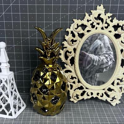 Iron Mirror, Ceramic Pineapple Votive etc.