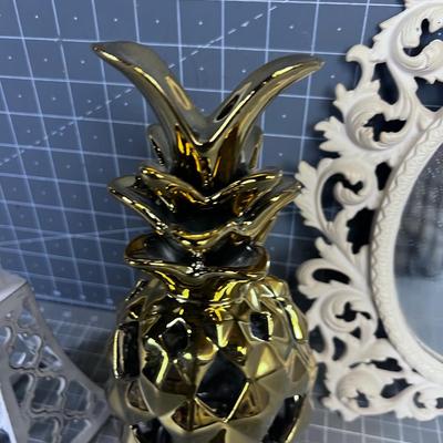 Iron Mirror, Ceramic Pineapple Votive etc.