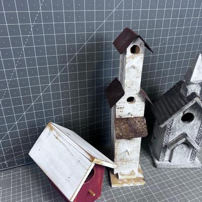 3 Wooden Bird Houses