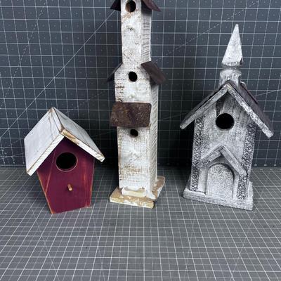 3 Wooden Bird Houses