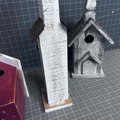 3 Wooden Bird Houses