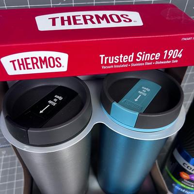 3 Thermos (2)  and (1) Contigo Metal Hot Drink Mugs NEW 