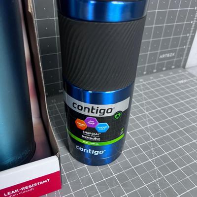 3 Thermos (2)  and (1) Contigo Metal Hot Drink Mugs NEW 
