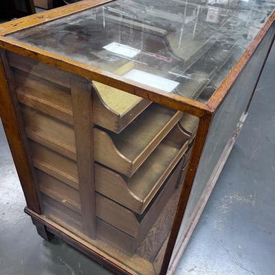Antique Oak Glass Display Counter with Drawers From a Haberdashery or Hosiery Counter -  