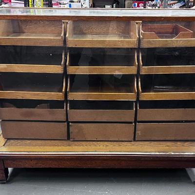 Antique Oak Glass Display Counter with Drawers From a Haberdashery or Hosiery Counter -  