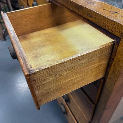 Antique Oak Glass Display Counter with Drawers From a Haberdashery or Hosiery Counter -  