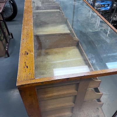 Antique Oak Glass Display Counter with Drawers From a Haberdashery or Hosiery Counter -  