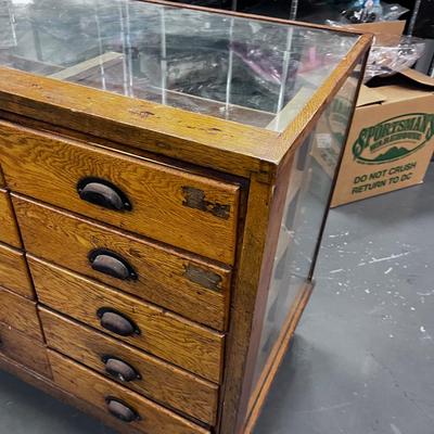 Antique Oak Glass Display Counter with Drawers From a Haberdashery or Hosiery Counter -  