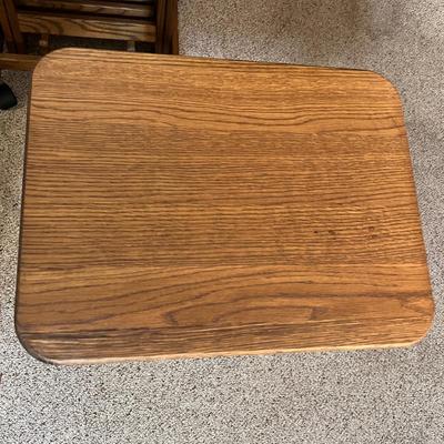 4 Vintage Solid Wood Folding Trays w. Storage Rack on Casters