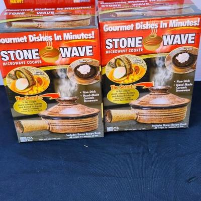 Slice-O-Matic food slicer and 2 Stone Wave Microwave Cooker Two Non-Stick Ceramic Stoneware Baking Pan