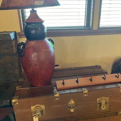 Steamer Trunk, Lamp, Coat board