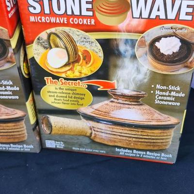 Two Stone Wave Microwave Cooker Stoneware Baking Pan & Cordless Iron