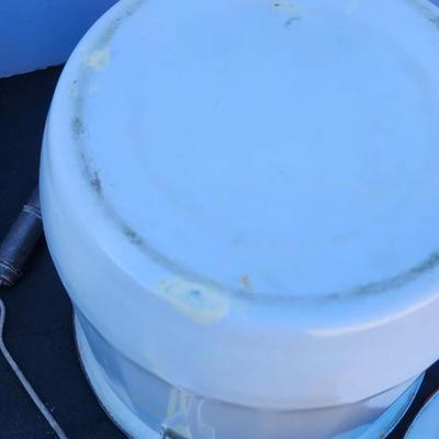 Two Enamel Chamber Pot with Lid Vintage