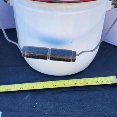 Two Enamel Chamber Pot with Lid Vintage
