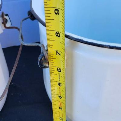 Two Enamel Chamber Pot with Lid Vintage