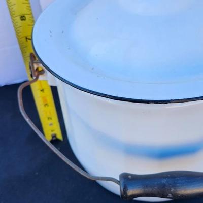 Two Enamel Chamber Pot with Lid Vintage