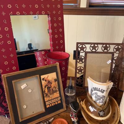 Entry seat, Cowboy Decor, frames, glass hat, oklahoma Monopoly
