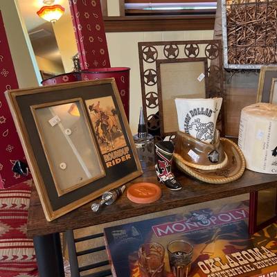 Entry seat, Cowboy Decor, frames, glass hat, oklahoma Monopoly