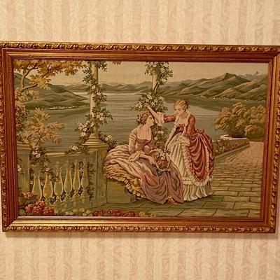 Vintage Dame E Lago Italy Tapestry Victorian Garden Scene Wall Hanging Framed
