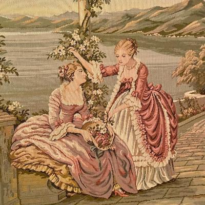 Vintage Dame E Lago Italy Tapestry Victorian Garden Scene Wall Hanging Framed