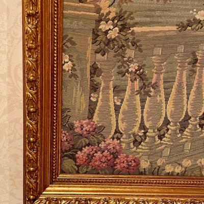 Vintage Dame E Lago Italy Tapestry Victorian Garden Scene Wall Hanging Framed