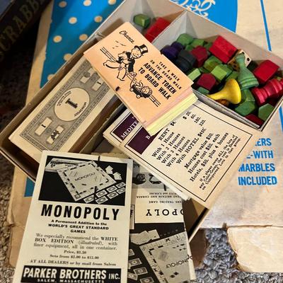 Vintage Board Games, Playing Cards - Monopoly, Scrabble, Flinch