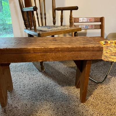 Vintage Kids Rocking Chair, Stool, Rustic Foot Stool, Tray