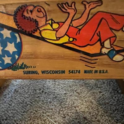 Vintage Kids Rocking Chair, Stool, Rustic Foot Stool, Tray
