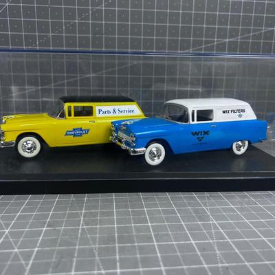 2 Die Cast 1955 Chevy Nomads Chevrolet and Wicks Filters 