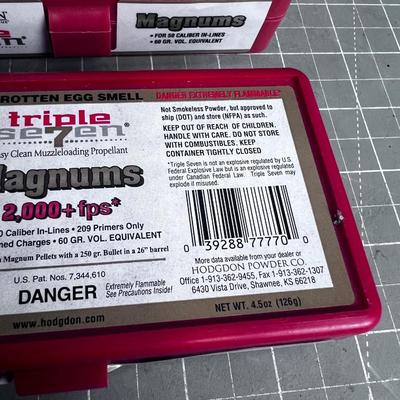 2 Tripple 7 Powder, Muzzle Loader, New Packages. 