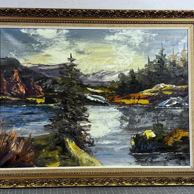 Mountain River Oil Painting, Original  Signed by K Jocosen 