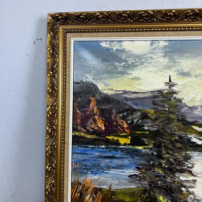 Mountain River Oil Painting, Original  Signed by K Jocosen 