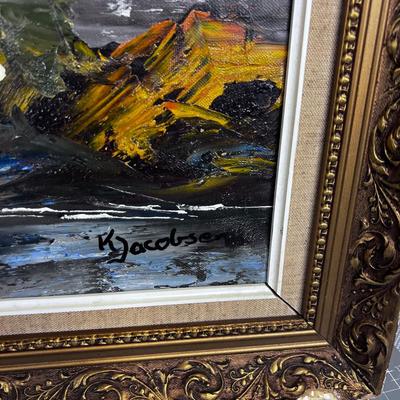 Mountain River Oil Painting, Original  Signed by K Jocosen 