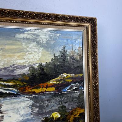Mountain River Oil Painting, Original  Signed by K Jocosen 