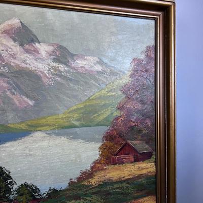 Mountain Lake Oil Painting, Original  Signed by C J Loft 