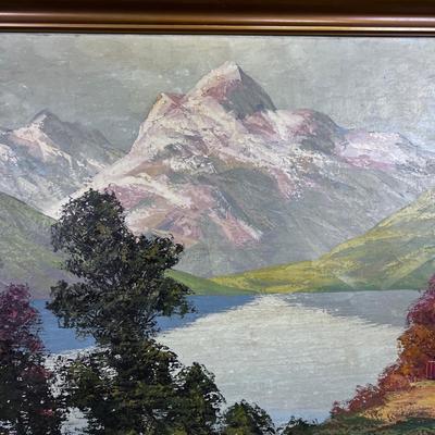 Mountain Lake Oil Painting, Original  Signed by C J Loft 