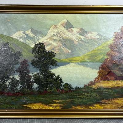 Mountain Lake Oil Painting, Original  Signed by C J Loft 
