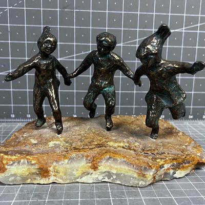 Bronze and Stone Hand Crafted Children Sculpture 